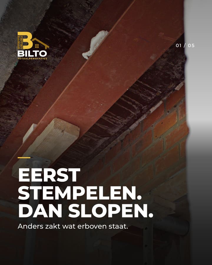 Eerst stempelen, dan pas slopen: zo gaat een dragende muur eruit.